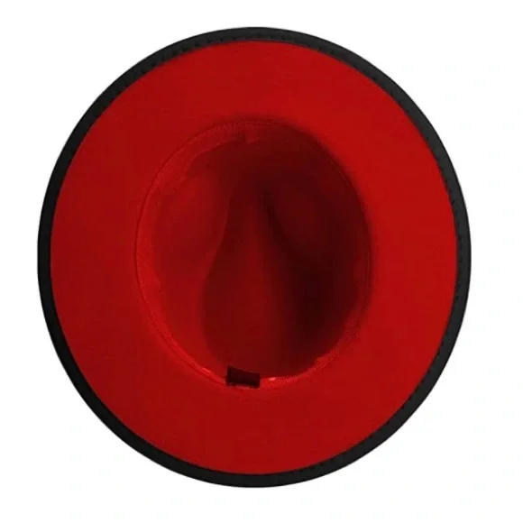 BRAND NEW TRENDY UNISEX WIDE BRIM FEDORA WITH RED UNDERBILL NWT - Picture 3 of 7